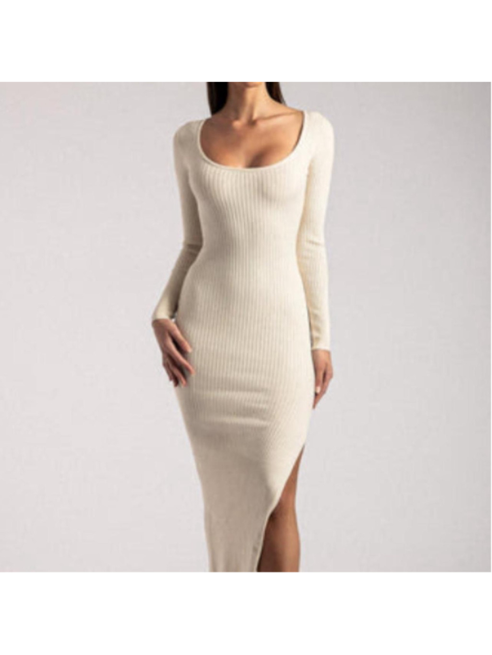 MESHKI Nina Long Sleeve Ribbed Maxi Dress Cream Women's Size Medium